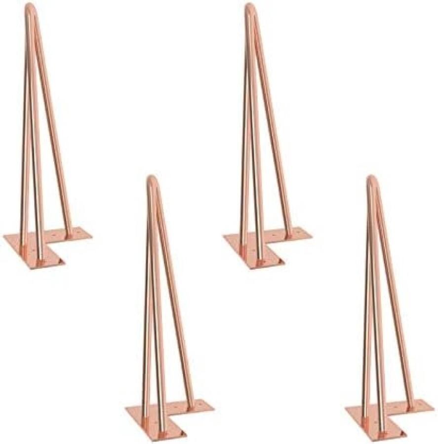 PolkaHome Haarspeld Tafelpoten Set van 4 Metalen Hairpin Meubelpoten met 20 Schroeven & 4 Voetbeschermers voor Salontafels Stoelen en Bankjes DIY Roze Goud -3 Staven