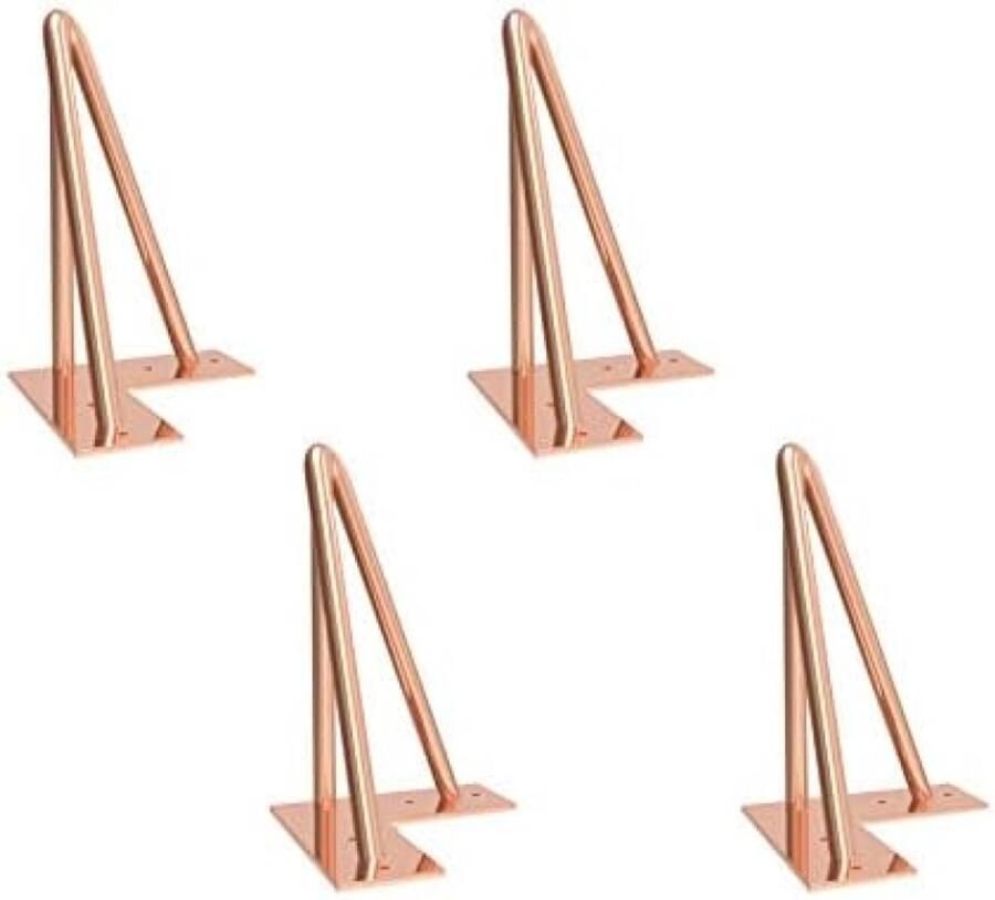 PolkaHome Haarspeld Tafelpoten Set van 4 Metalen Hairpin Meubelpoten met 20 Schroeven & 4 Voetbeschermers voor Salontafels Stoelen Bankjes DIY Roze Goud