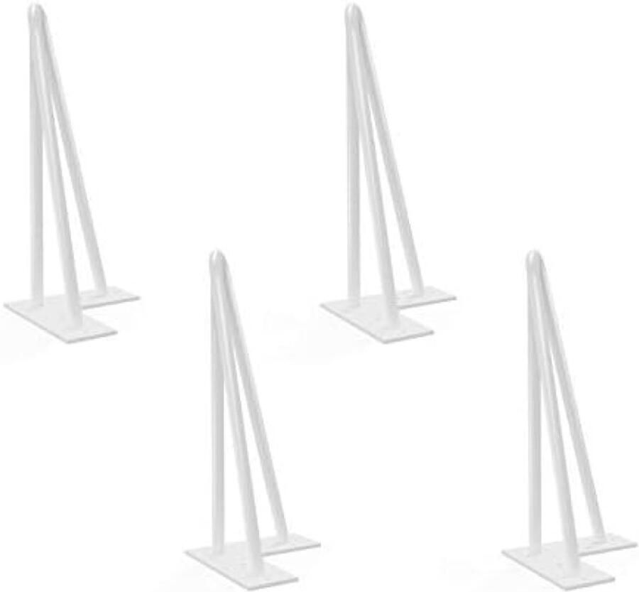 PolkaHome Haarspeld Tafelpoten Set van 4 Metalen Hairpin Meubelpoten met 20 Schroeven & 4 Voetbeschermers voor Salontafels Stoelen Bankjes DIY Wit