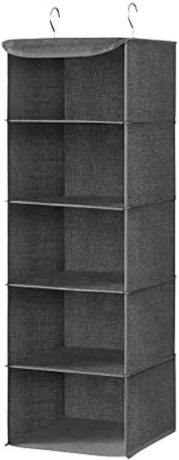 PolkaHome Hangende organizer kastorganizer hangende plank opvouwbaar ruimtebesparend met metalen haken en bamboe inzetstukken linnenachtige textuur grijs