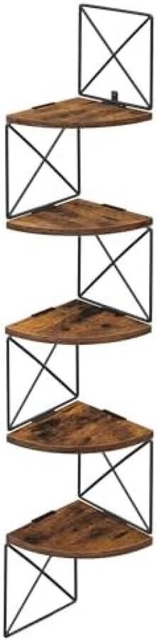 PolkaHome Hoekplank Boekenkast met Zigzagdesign 5 Planken Vintage Bruinzwart 127.5 x 20 x 20 cm voor Woonkamer Slaapkamer of Studie