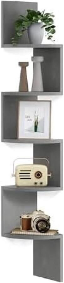 PolkaHome Hoekplank Wandplank met 5 Planken Zwevende Plank voor Keuken Slaapkamer Woonkamer Kantoor Planten CD's Decoraties Souvenirs Duifgrijs