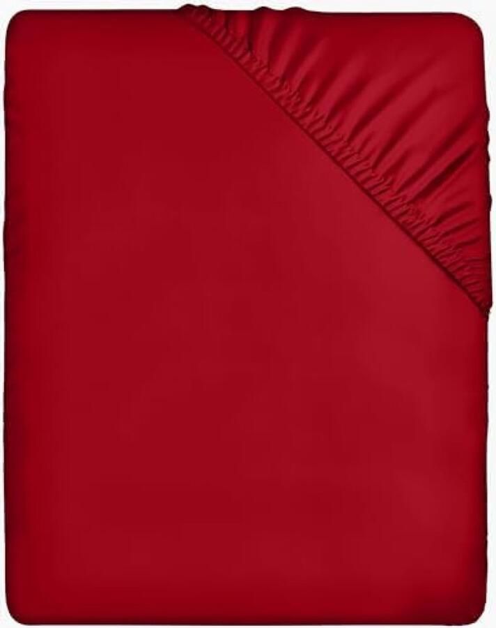 PolkaHome Hoeslaken Rood 160 x 200 cm 35 cm spanhoogte voor dikke matrassen geborsteld microvezelpolyester tweepersoonsbed