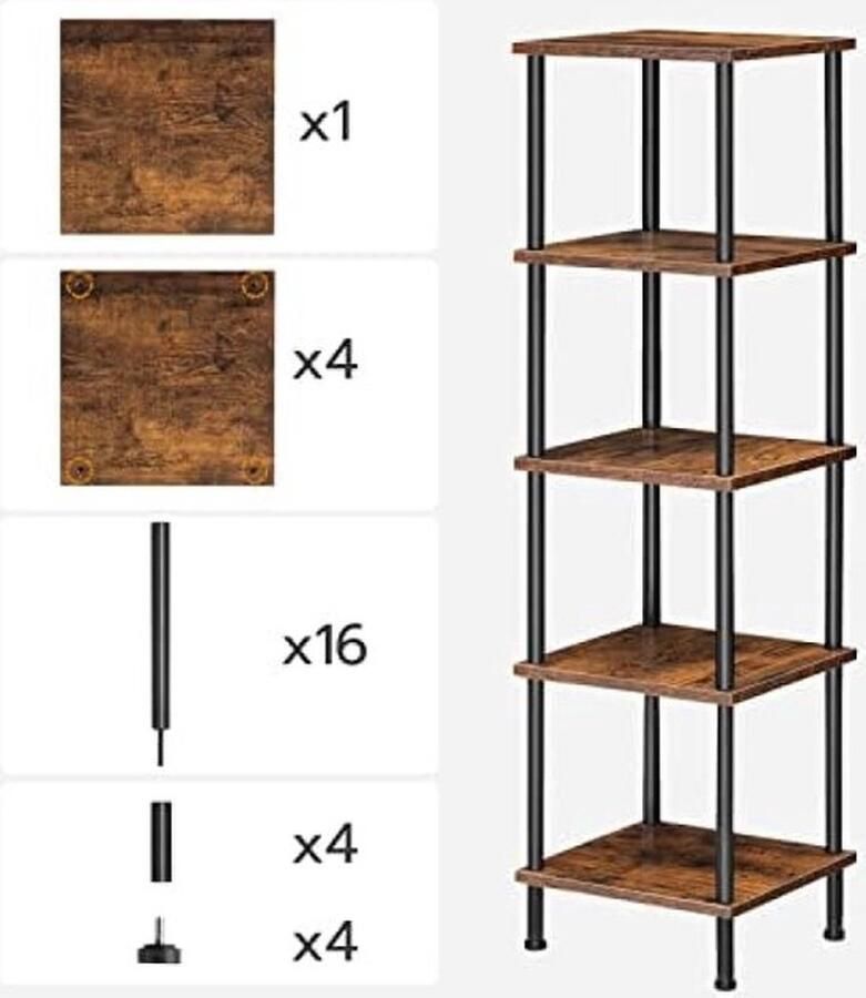 PolkaHome Hoge smalle boekenkast open rek woonkamer 5-laags boekenplank staand opbergrek plantendisplaystandaard voor woonkamer thuiskantoor