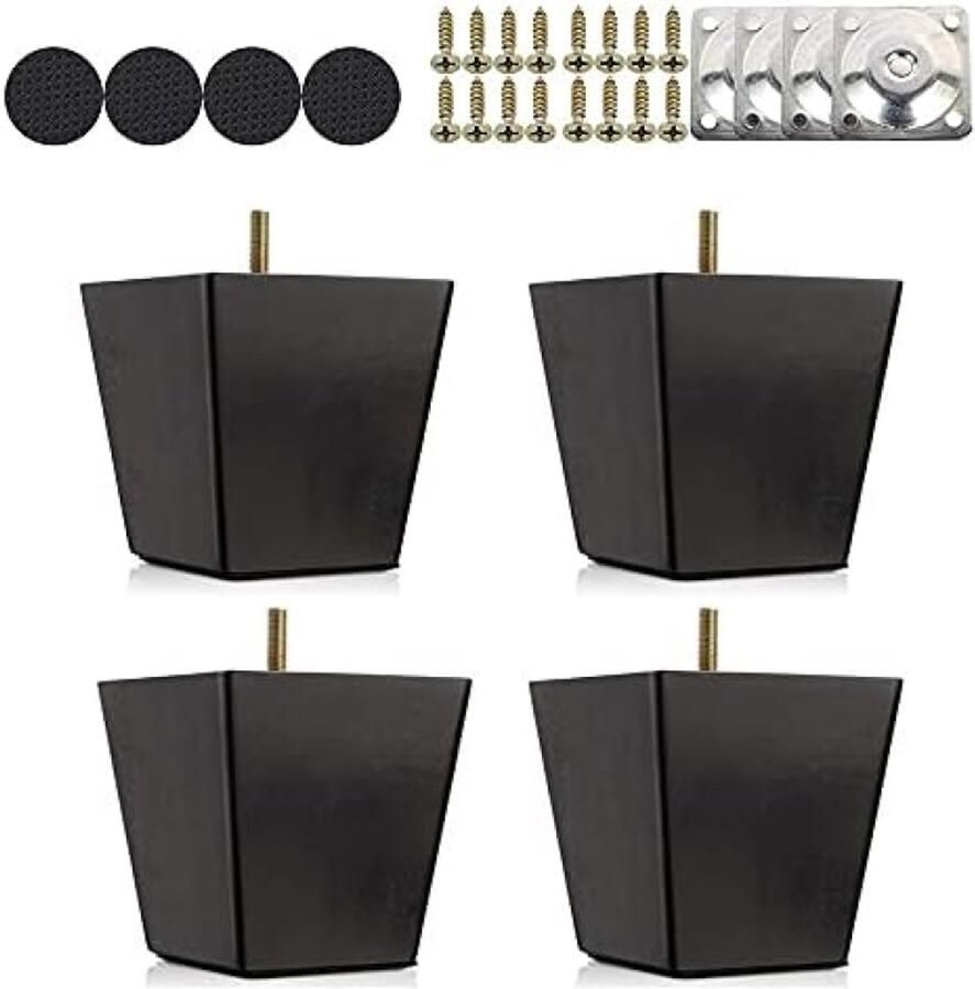 PolkaHome Houten bankpoten set van 4 verstelbare hoogte 6 cm 10 cm 15 cm zwarte meubelpoten met schroeven en viltglijders voor bank bed kast of voetenbank