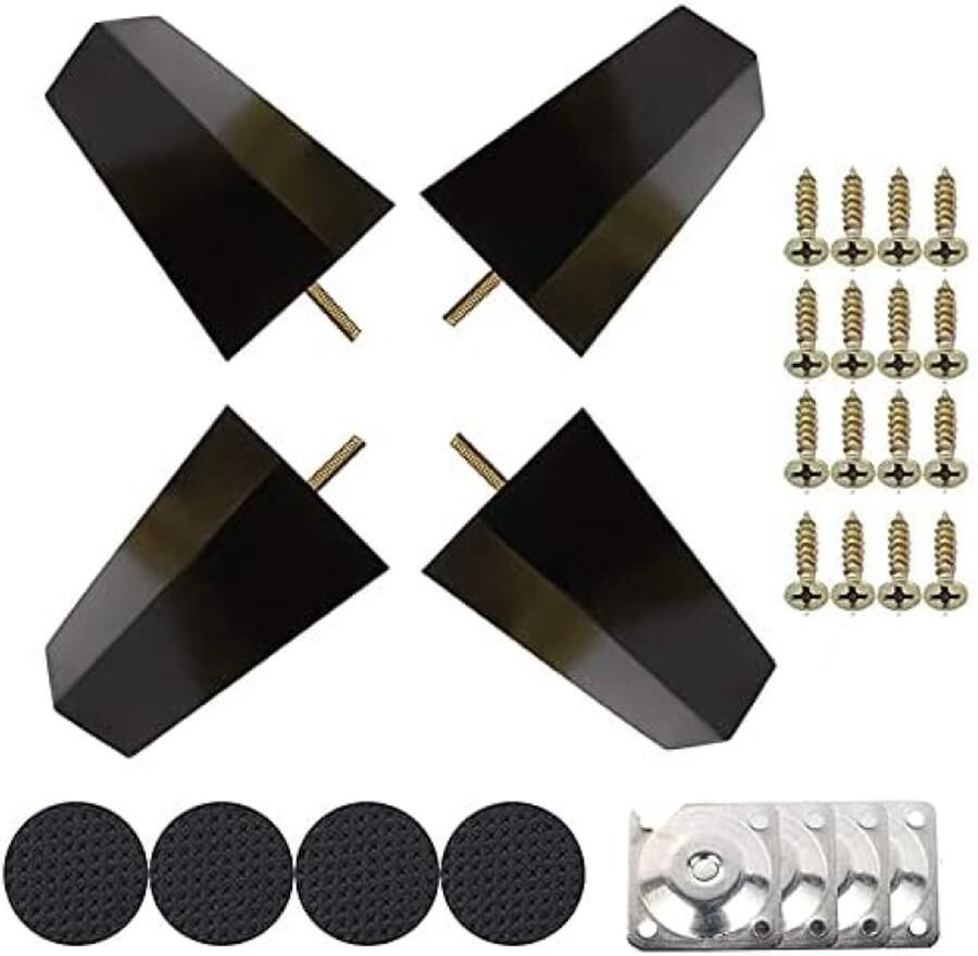 PolkaHome Houten bankpoten set van 4 verstelbare hoogte 6 cm 10 cm 15 cm zwarte meubelpoten met montagemateriaal en viltglijders voor bank bed kast of voetenbank