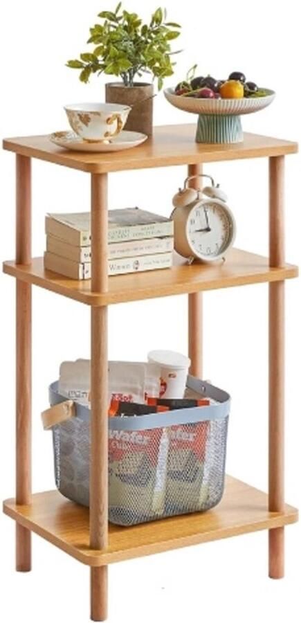 PolkaHome Houten bijzettafel nachtkastjes met 3 niveaus 39 x 29 x 68 5 cm salontafel banktafel voor slaapkamer woonkamer modern design eenvoudige montage natuurlijk