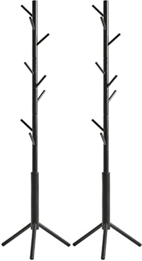 PolkaHome Houten kapstok standaard boomvormige kleerhanger met 8 haken en 3 verstelbare maten voor toegang slaapkamer kantoor geschikt voor volwassenen en kinderen eenvoudige montage set van 2