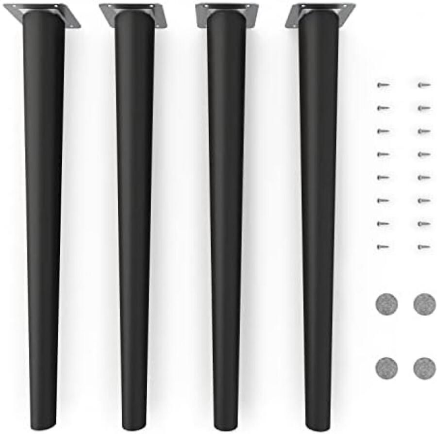 PolkaHome Houten Meubelpoten Clif Round Zwart Mat Hoogte: 45 cm Rond Conisch (Rechte Uitvoering) Massief Beukenhout Voor Stoelen Tafels Kasten en Meer