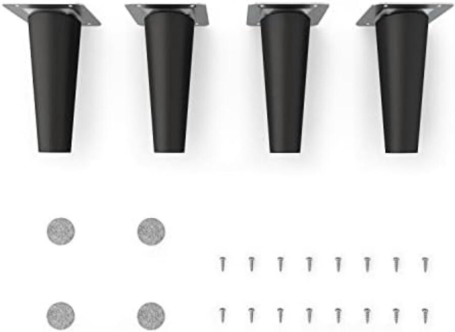 PolkaHome Houten Meubelpoten Ronde Conische Vorm Zwart Mat Hoogte: 12 cm Massief Beukenhout Inclusief Montagemateriaal Voor Stoelen Tafels Kasten en Meer