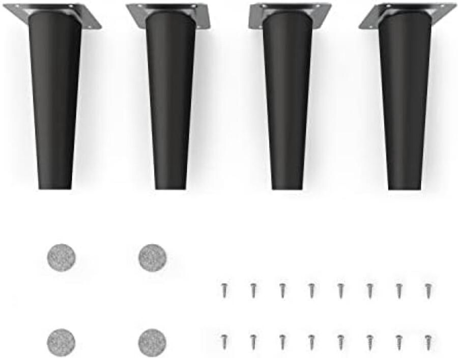 PolkaHome Houten Meubelpoten Ronde Conische Vorm Zwart Mat Hoogte: 15 cm Massief Beukenhout Voor Stoelen Tafels Kasten en Meer
