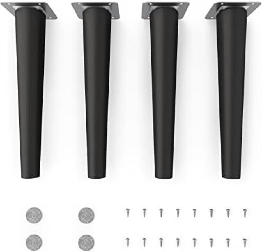 PolkaHome Houten Meubelpoten Ronde Conische Vorm Zwart Mat Hoogte: 25 cm Massief Beukenhout Inclusief Montagemateriaal Voor Stoelen Tafels Kasten en Meer