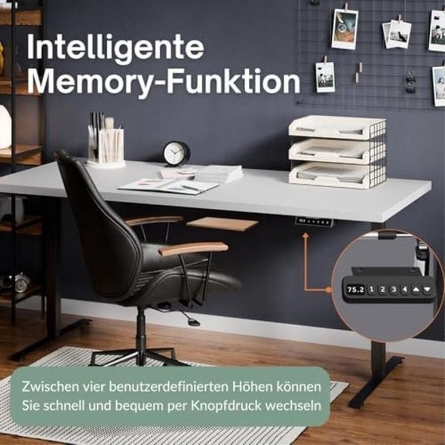 PolkaHome In hoogte verstelbaar bureau elektrisch tafelframe 140 x 80 cm wit grijs