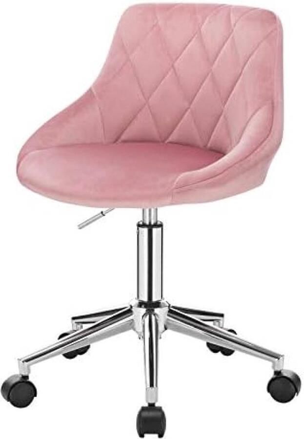PolkaHome In hoogte verstelbare fluwelen bureaustoel met wieltjes Roze