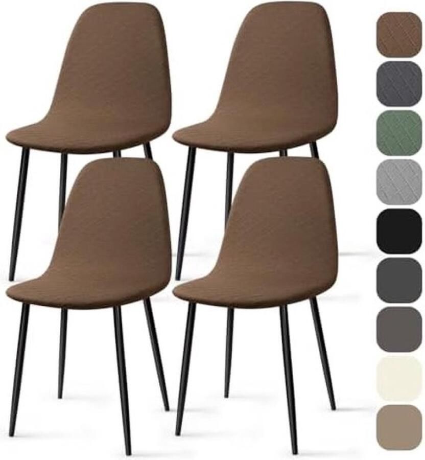PolkaHome Jacquard Eetstoelhoezen Universele Elastische Stoelhoezen Armloze Stoelbekleding Afneembare Wasbare Stoelhoes voor Thuis Hotel Restaurant Feest (Bruin 4 Stuks)