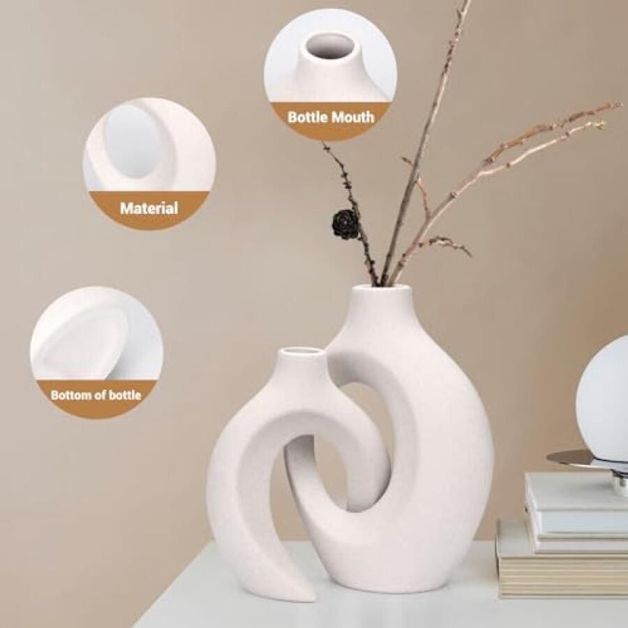 PolkaHome Keramische Vaas Set Van 2 Witte Bloemenvaas Design Vaas Decoratieve Keramieken Vaas Modern Tafel Vazen Decoratie voor Huis