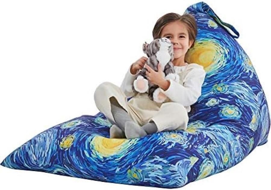 PolkaHome Kinder Opbergzitzak Extra Grote Wasbare Hoes voor Knuffels Sterrenbloem Print