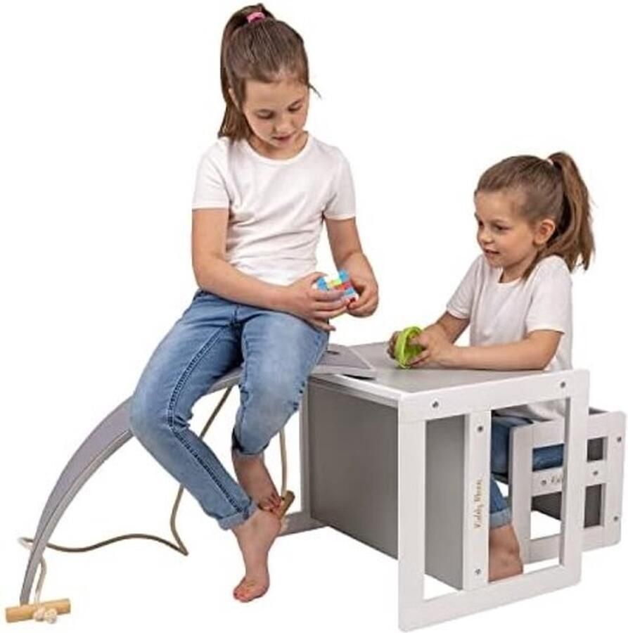 PolkaHome Kindertafel en stoel zitgroep kindermeubilair tafel stoel bank hout naturel wit
