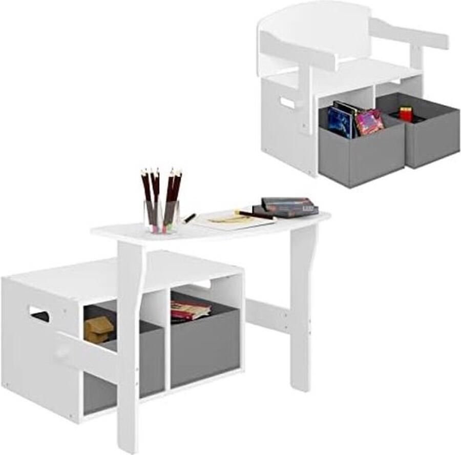 PolkaHome Kindertafel met bank en opbergruimte 2 in 1 kindermeubel kinderkistbank met opbergboxen kinderzitset