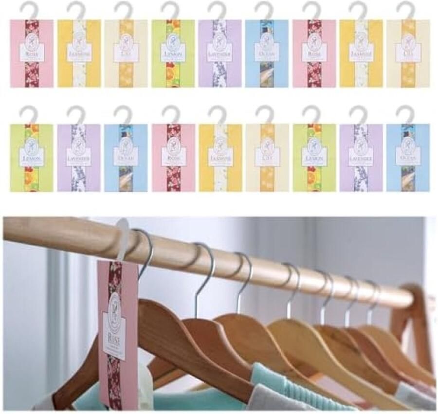 PolkaHome Kledingkast aromatherapie geurzakjes 18 stuks Lavendel Jasmijn Lelie Roos Oceaan Citroen Hangende geurtassen voor garderobe kast en schoenenrek