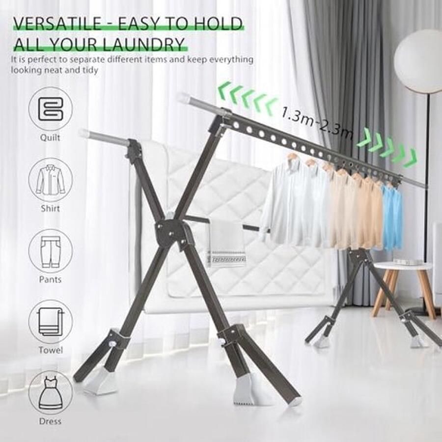 PolkaHome Kledingrek wasrek uittrekbaar inklapbaar en zeer stabiel garderobestandaard ganggarderobe organizer open kledingkast