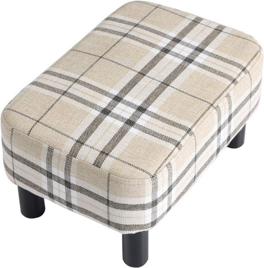PolkaHome Kleine voetenbank van linnen stof poef Ottomaanse voetsteun modern voor in huis woonkamer slaapkamer rechthoekige kruk met gevoerde zitting dennenhouten poten 42 cm gestreept