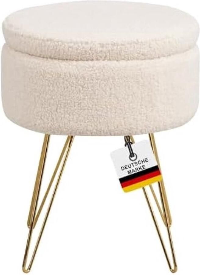 PolkaHome Kruk met opbergruimte modern design elegante sherpa-overtrek zitkist of zitbank ideale voetenbank make-uptafel Beige