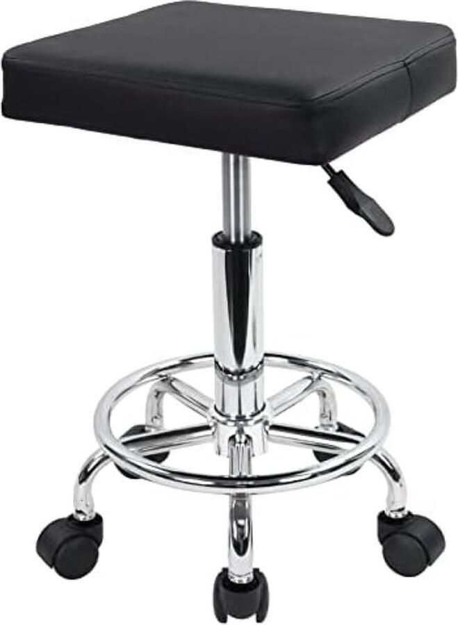 PolkaHome Kruk met wieltjes werkkruk van kunstleer in hoogte verstelbaar 46-61 cm