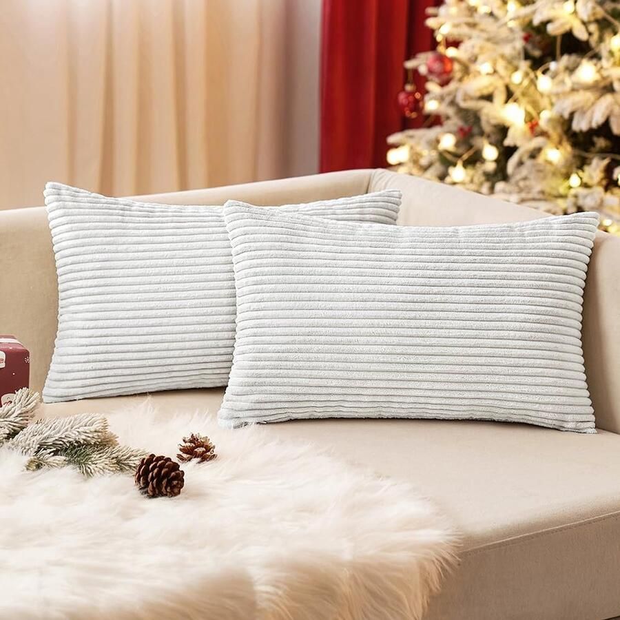 PolkaHome kussenhoes decoratieve kussenhoes voor bankkussen 40 x 60 cm decoratieve zachte kussenhoezen voor bank stoel slaapkamer puur wit