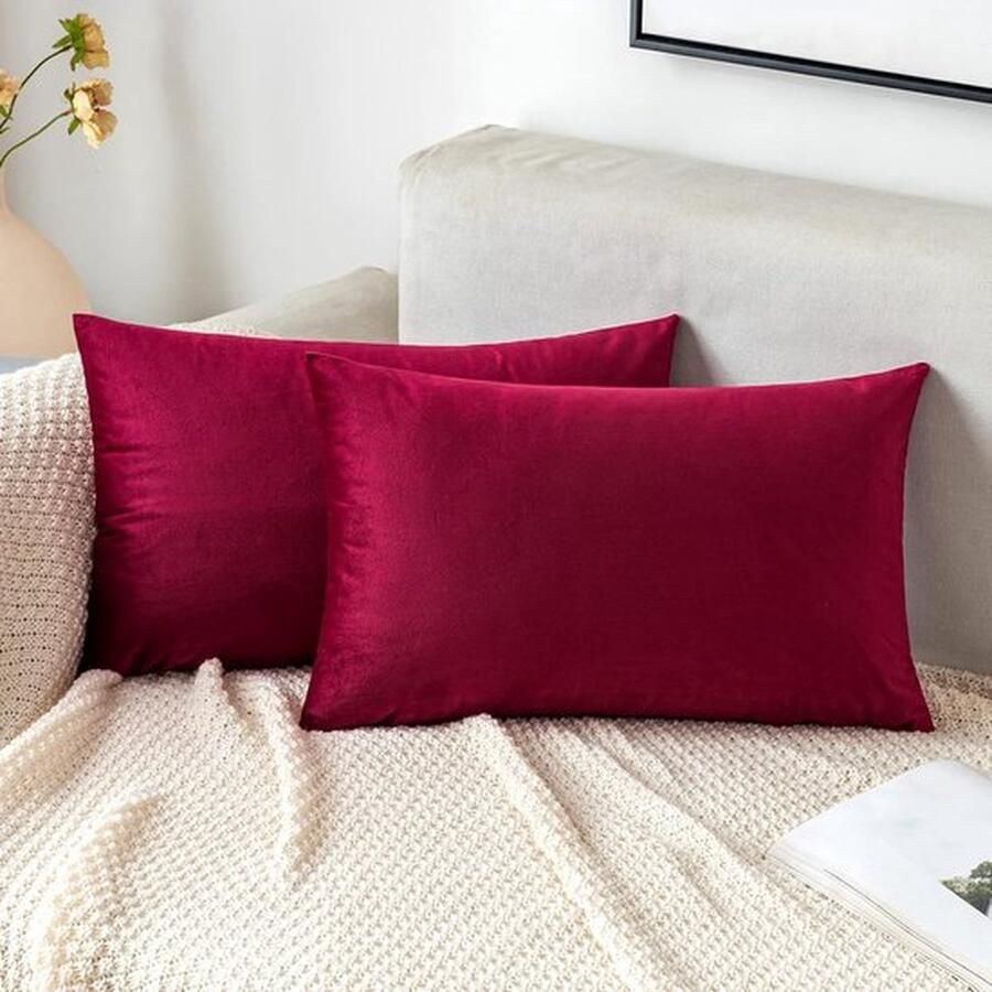 PolkaHome kussensloop decoratieve kussenhoes voor bank lendenkussen kussenhoes met verborgen rits sofa slaapkamer set van 2 stuks 40 x 60 cm wijnrood