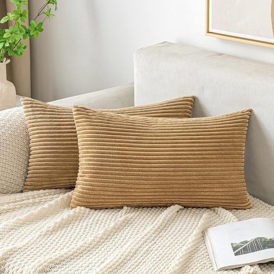 PolkaHome Kussensloop ribfluwelen sierkussensloop sierkussen sofakussen corduroy decoratieve zachte sierkussenovertrekken voor bank stoel thuis slaapkamer 30 x 50 cm taupe