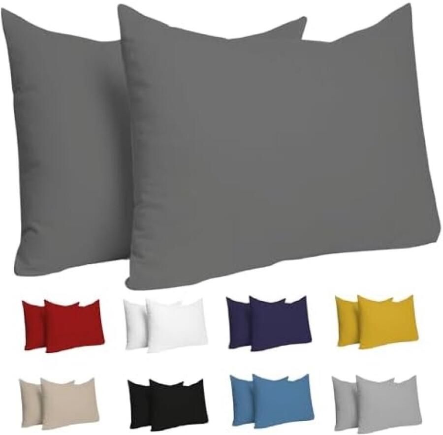 PolkaHome Kussensloop (Set van 2) – Antraciet Katoen Voor Kussens 40 x 60 cm 100% Jersey Katoen Beddengoed Dubbel Bed Kussensloop Kussenbeschermer Bestendig en Hypoallergeen