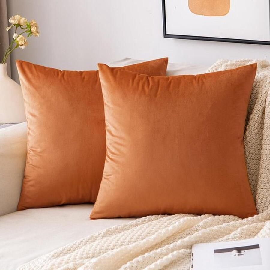 PolkaHome kussensloop set van 2 stuks 40 x 40 cm sierkussen oranje bankkussen lendenkussen kussenhoes met verborgen ritssluiting slaapbank