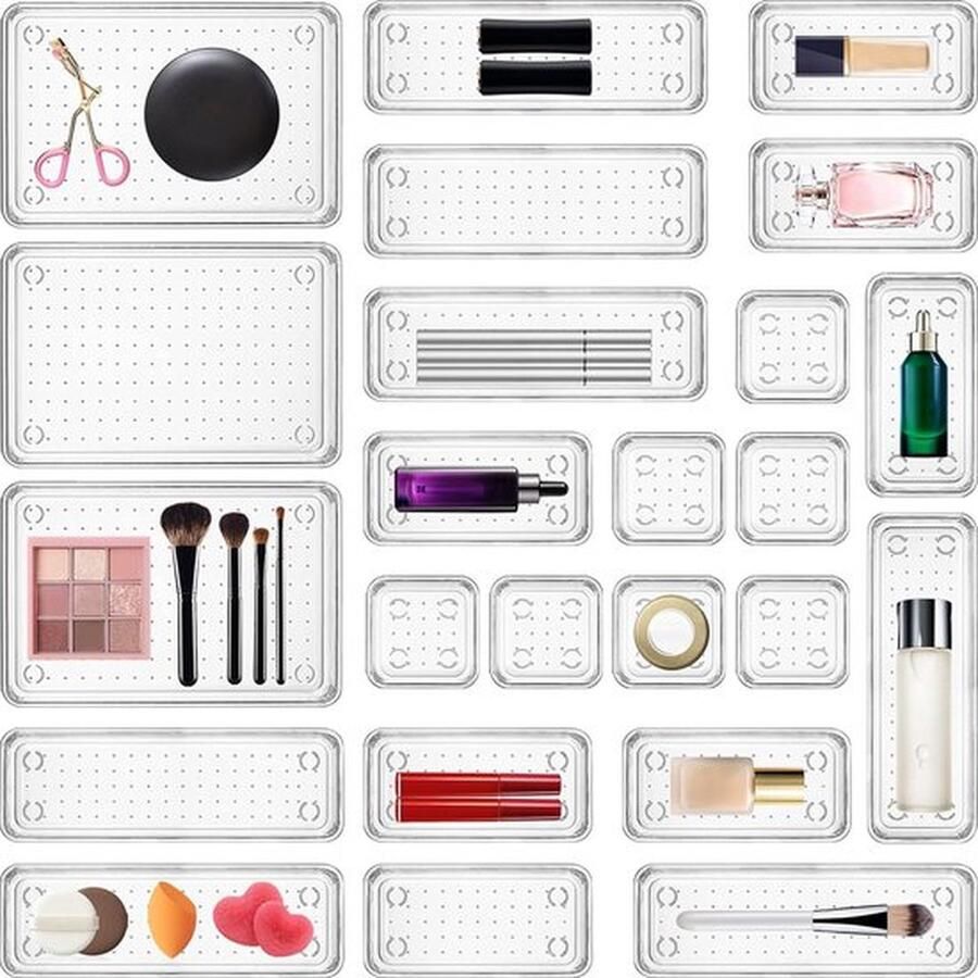 PolkaHome Lade-organizer 25 stuks in 4 maten voor keuken badkamer kaptafel kantoor kristalhelder veelzijdig en duurzaam