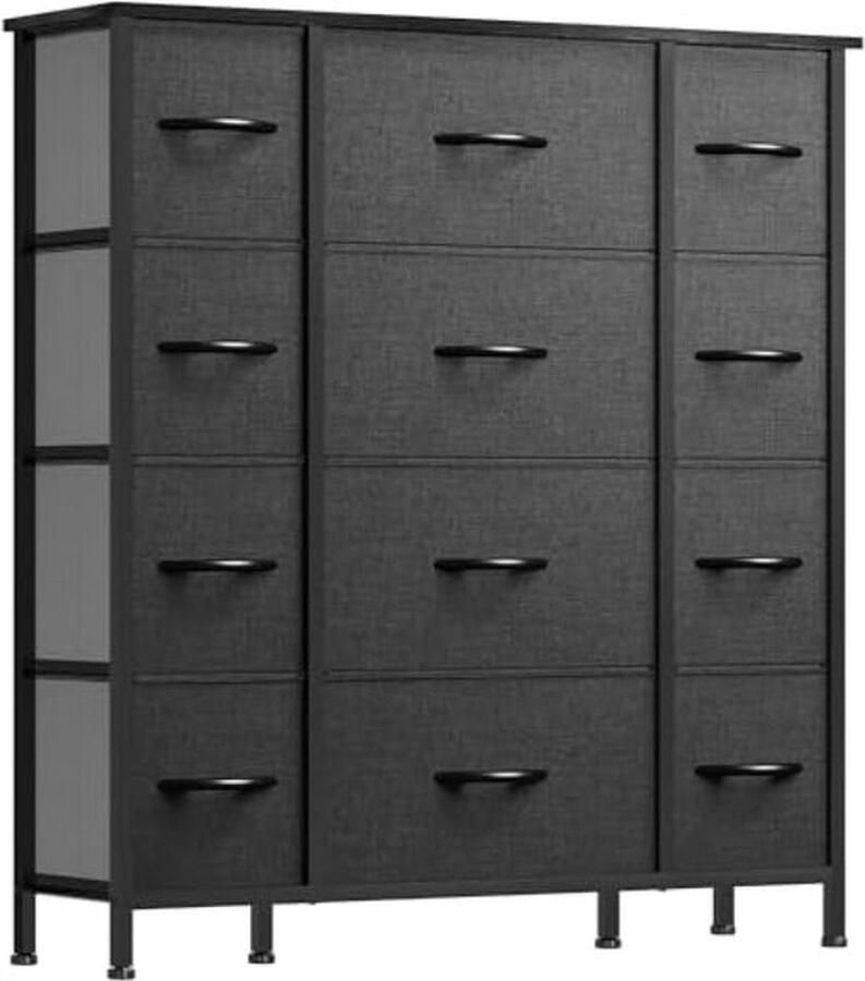 PolkaHome Ladekast opbergorganizer dressoir voor slaapkamer met 12 laden stoffen laden met houten blad en grote opbergruimte