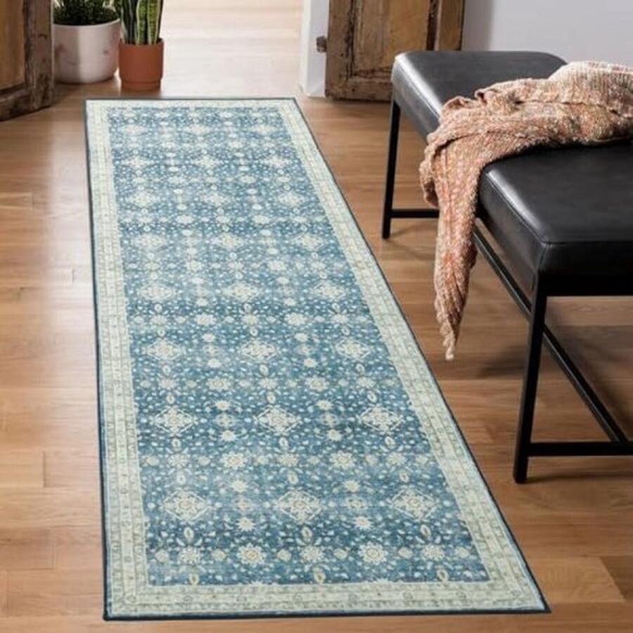 PolkaHome Loper vloerkleed van zachte microvezel 60 x 210 cm antislip wasbare tapijtloper voor entree en woonkamer