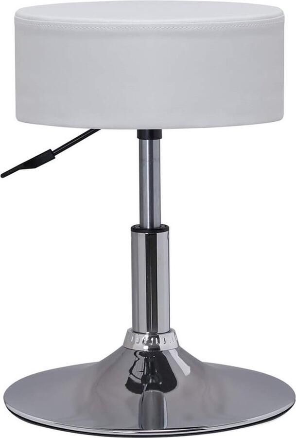Senza Marchio Draaibare Kaptafel van Kunstleer Make-up Kruk Rond met Bekleding in Hoogte Verstelbaar voor Slaapkamer Woonkamer Keuken Wit