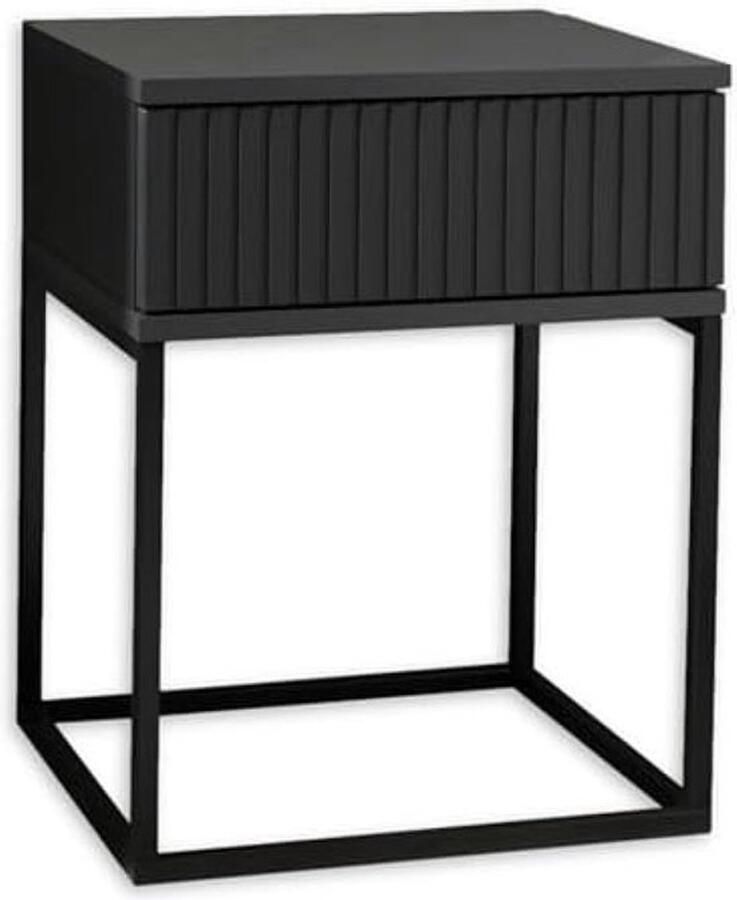 PolkaHome Marle nachtkastje modern nachtkastje met lade en zwart metalen frame