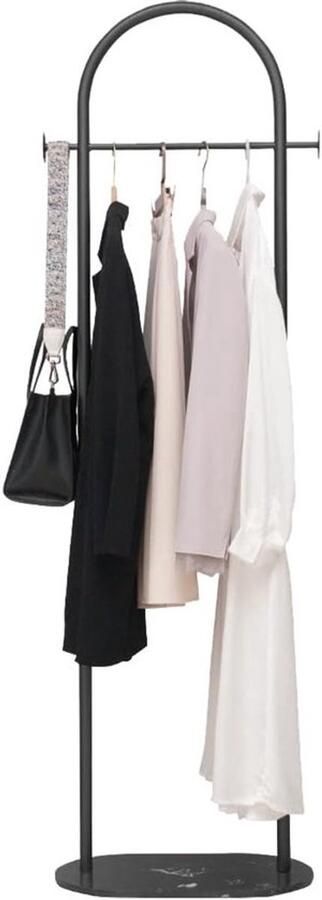 PolkaHome Marmeren kledingrek kapstok kledingstang hoekkast staande jas wiel gouden ronde buis kledingrek kleine kledingstandaard metaal (grootte: 50 x 30 x 170 cm Zwart)