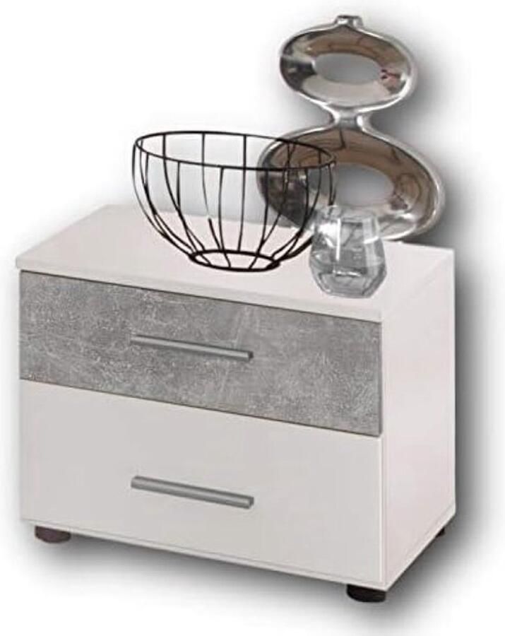 PolkaHome MARTINA Nachtkastje in betonlook nachtkastje met twee laden voor bed 46 x 40 x 41 cm