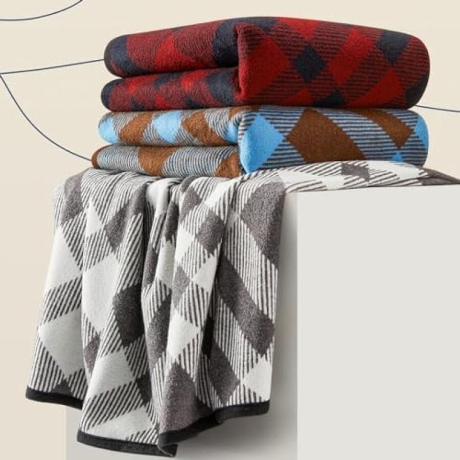 PolkaHome Merino Wol Schotse Deken Grote Warme Wasbare Tartan Deken voor Woonkamer Bed Bank Auto Kantoor Picknick en Reizen Geschikt voor Alle Seizoenen 160 x 200 cm Schots Geruit Rood