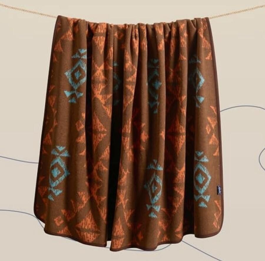 PolkaHome Merino Wollen Deken Dikke Grote Warme Wasbare Woondeken voor Bank Buiten Picknick Reizen en Camping Navajo Stijl Bruin (160 x 200 cm)