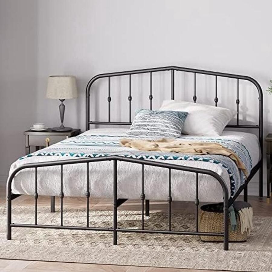 PolkaHome Metalen Bedframe met Opbergruimte Traditionele Elegantie Modern Ontwerp Zwart Zinus Heidi 140 x 200 cm