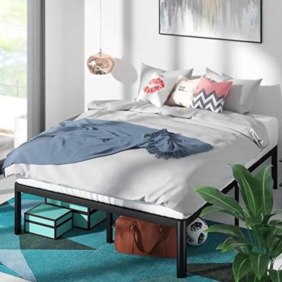 PolkaHome Metalen Platform Bed met Opbergruimte Zwart