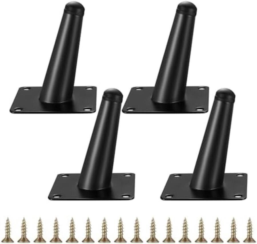 PolkaHome Meubelpoten 4 stuks schuine zwarte metalen tafelpoten kastpoten voor banken tafels kasten tv-meubels 10 cm hoogte