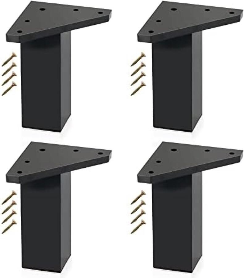 PolkaHome Meubelpoten set van 4 stuks met schroeven Zwarte ABS-hars poten voor tafels nachtkastjes badkamermeubels en kasten (Hoogte: 10 cm)