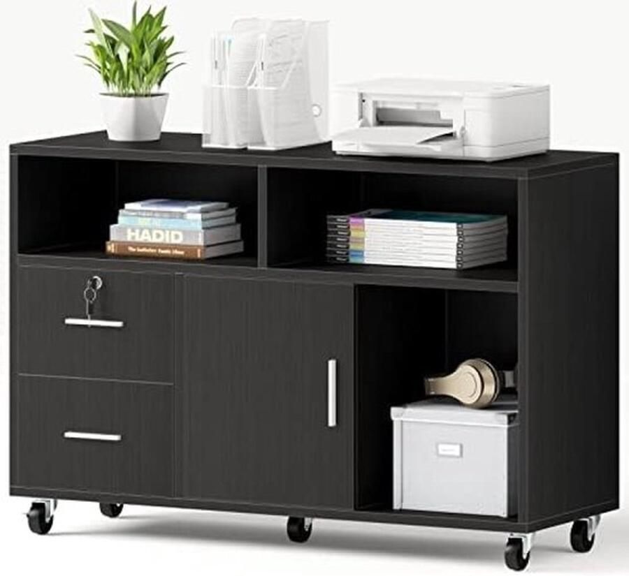 PolkaHome Mobiele archiefkast 2 laden rollende archiefkasten met opening opslagruimte en deur briefformaat A4-bestandsorganisatietafel voor printerstandaard thuis kantoor