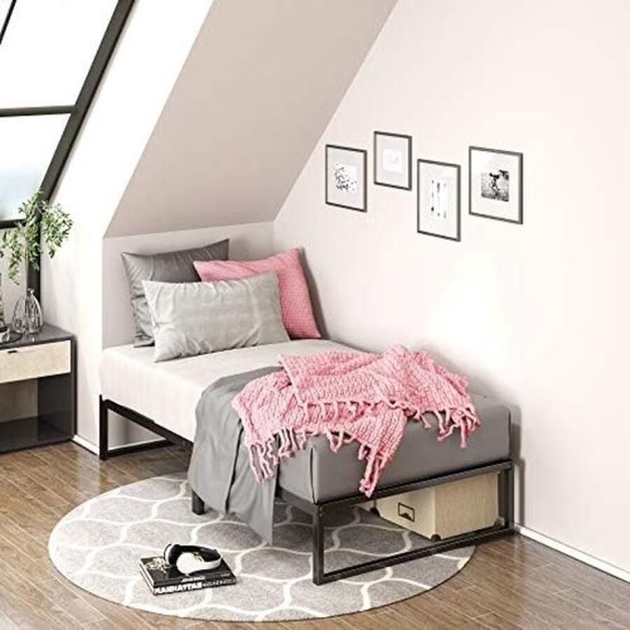 PolkaHome Modern Metalen Bedframe met Opbergruimte Zwart