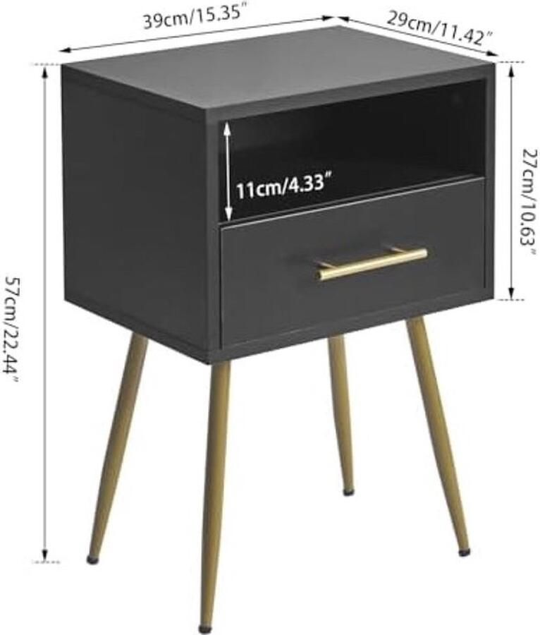 PolkaHome Modern Nachtkastje met 2 Niveaus Opbergruimte