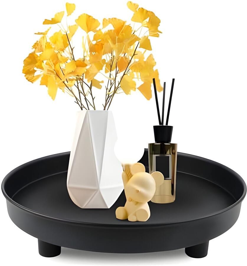 PolkaHome Modern Zwart Kaarsendienblad Rond Metaal Dienblad voor Salontafel Eettafel of Badkamer Ø 23 cm